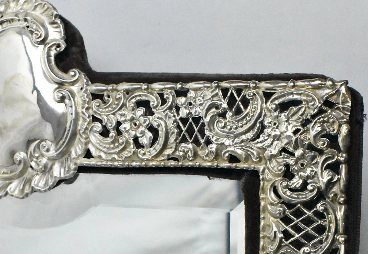 Large Late Victorian Silver Framed Dressing Table Belleved Edge Mirror-photo-3