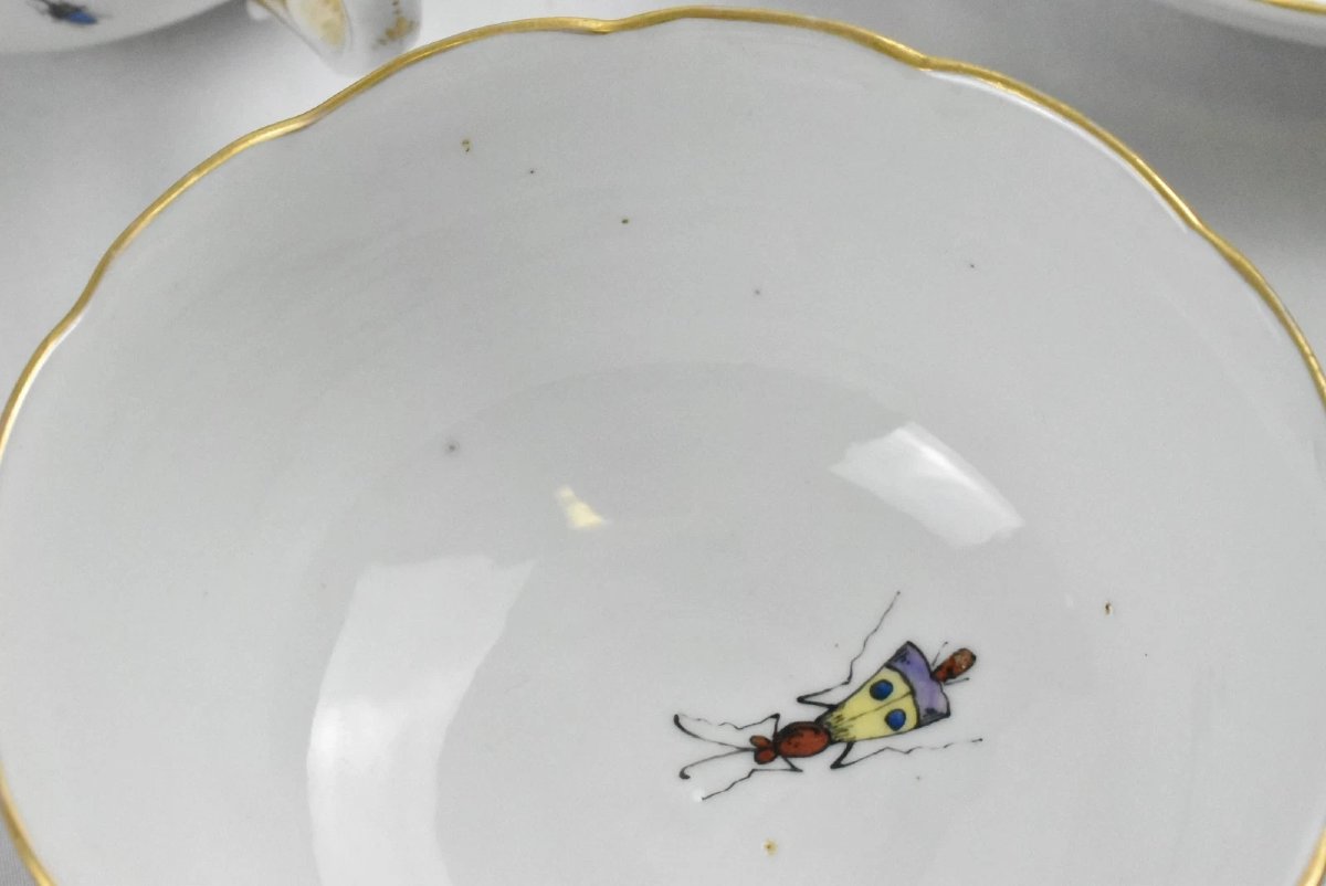 Lot de 6 tasses à thé et soucoupes Herend Rothschild à motif Oiseau (RO) et sucrier avec couver-photo-8