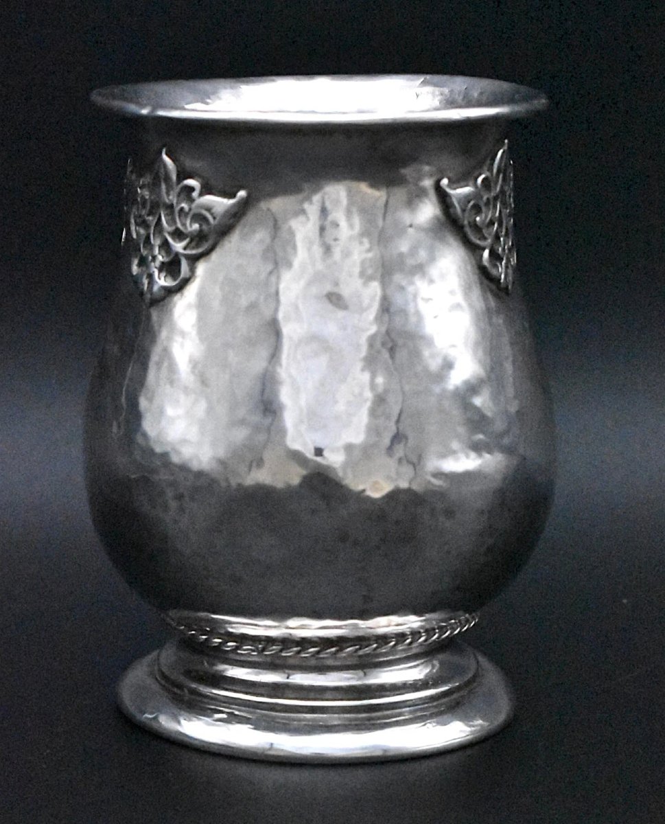 Arts & Crafts Sterling Silver Hammered Mug By S. Blanckensee & Son, London 1919-photo-2