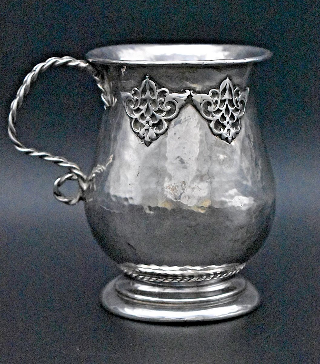 Arts & Crafts Sterling Silver Hammered Mug By S. Blanckensee & Son, London 1919-photo-3