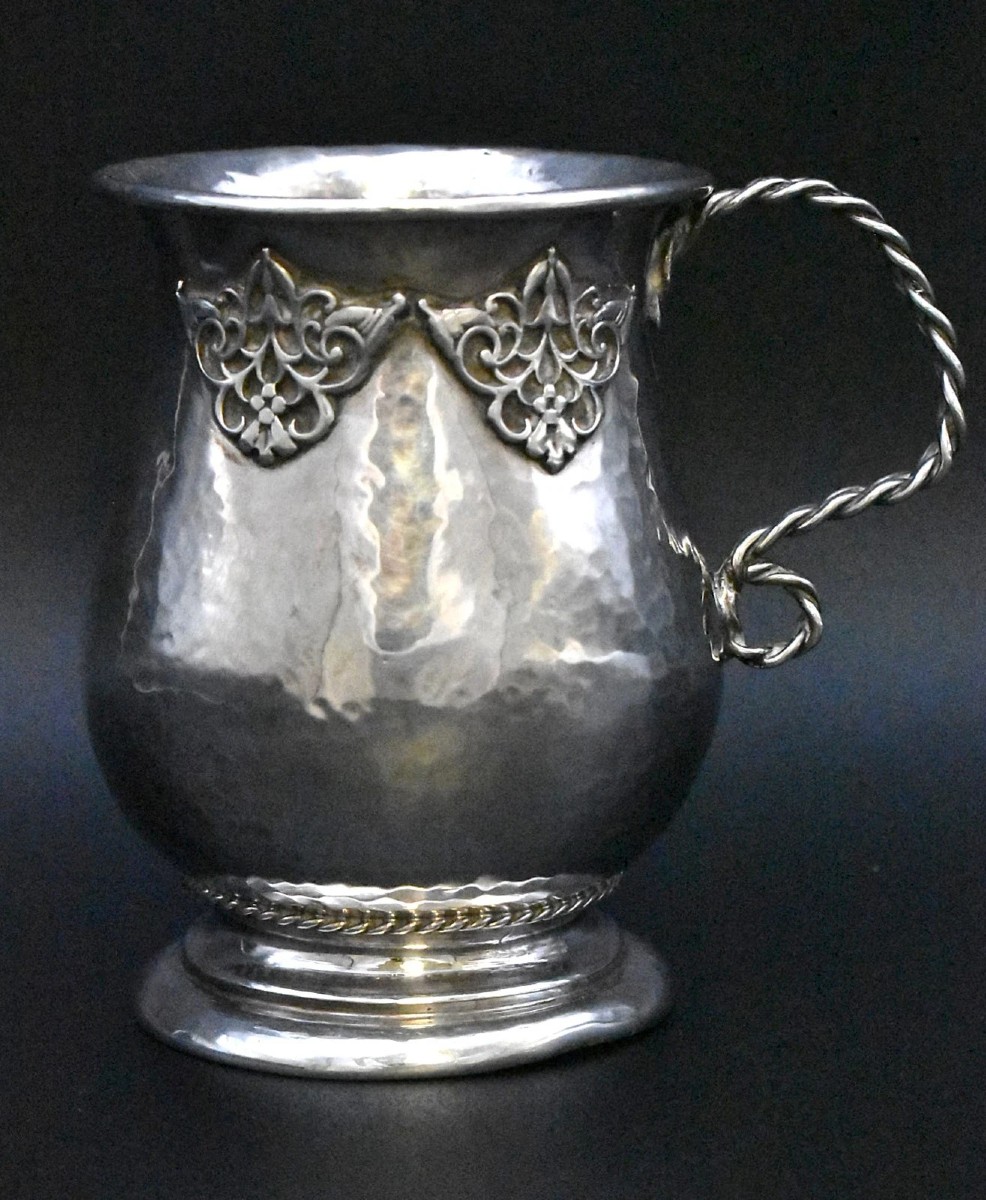 Arts & Crafts Sterling Silver Hammered Mug By S. Blanckensee & Son, London 1919