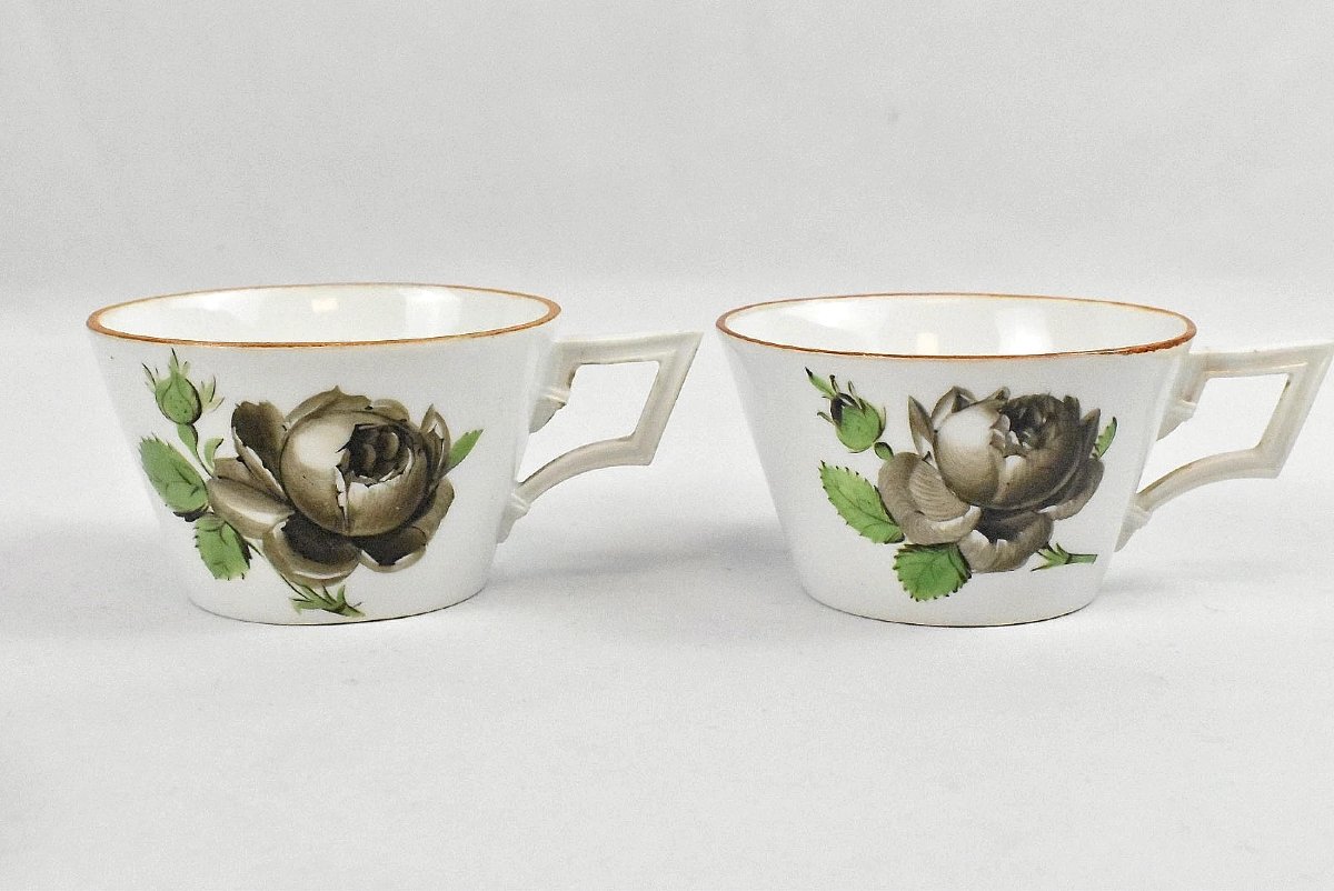 Meissen Porcelain Tea Set Hand Painted Black Or Midnight Rose Design-photo-2