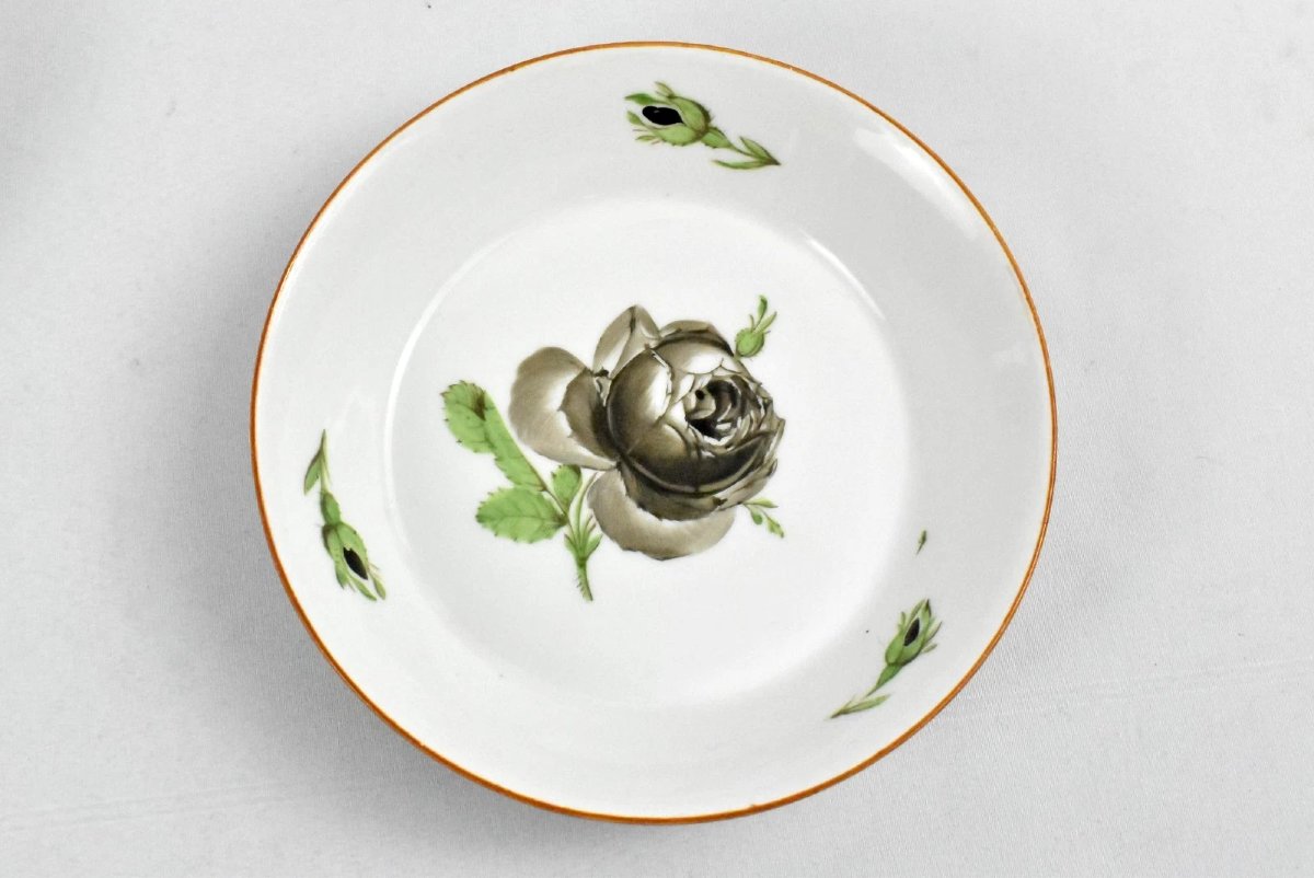 Meissen Porcelain Tea Set Hand Painted Black Or Midnight Rose Design-photo-3