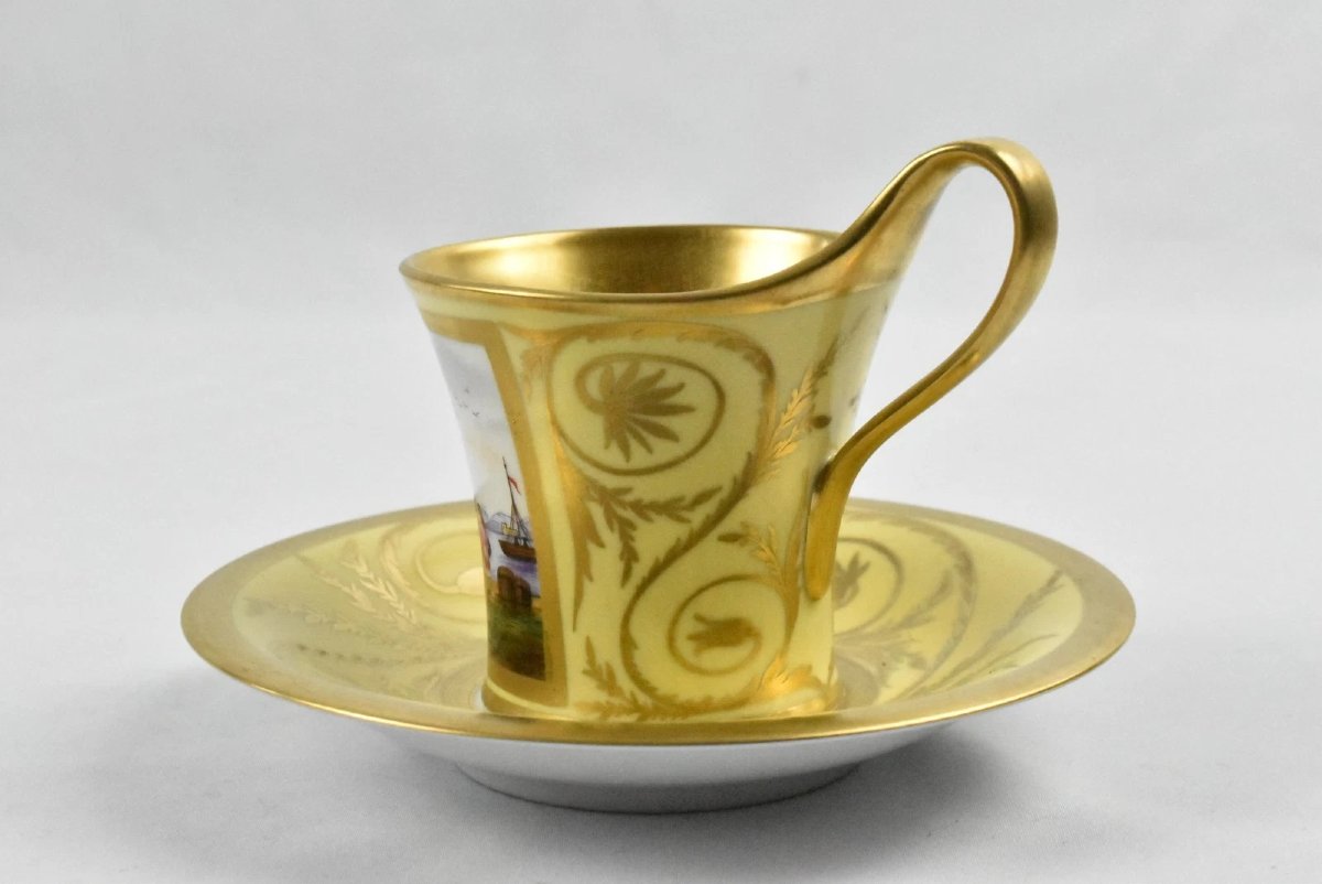 Antique Porcelain Cup & Saucer By Kpm Berlin Known As Topographical Cup-photo-1