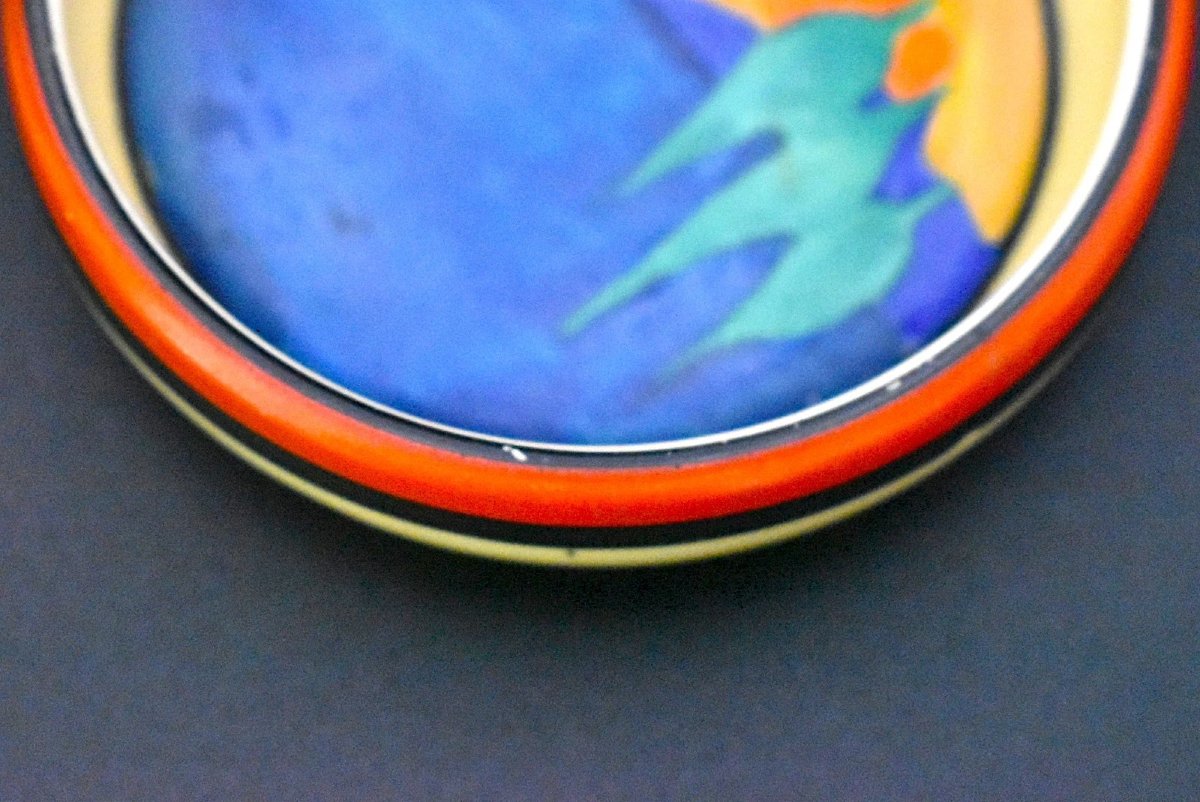 1930's Clarice Cliff Applique Blue Lugano Coaster Or Pin Dish 9 Cm-photo-3
