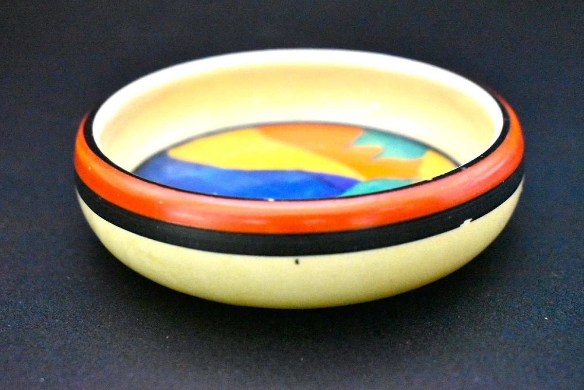 1930's Clarice Cliff Applique Blue Lugano Coaster Or Pin Dish 9 Cm-photo-4