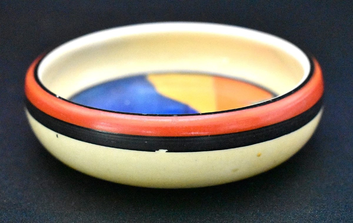 1930's Clarice Cliff Applique Blue Lugano Coaster Or Pin Dish 9 Cm-photo-1