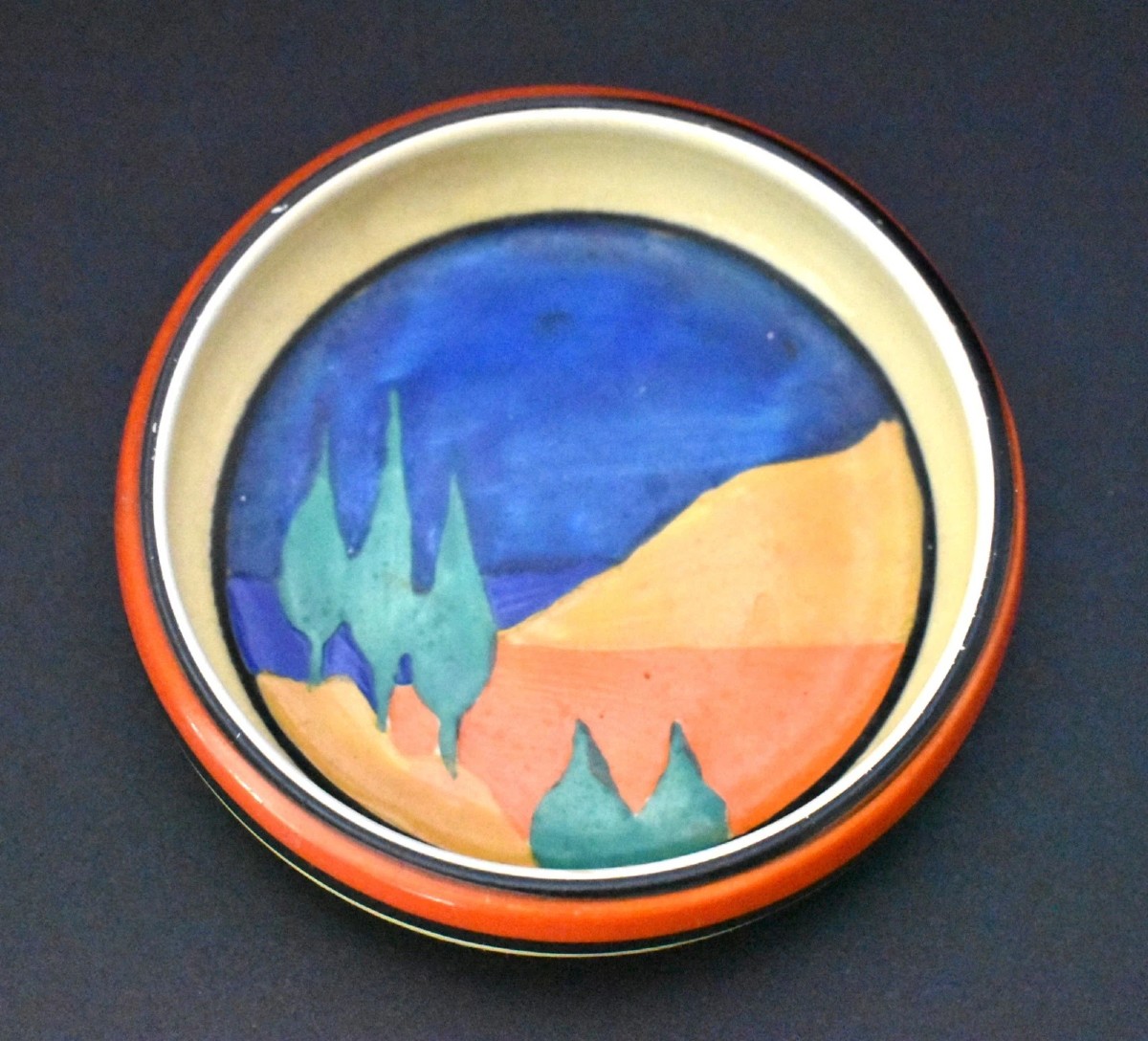 1930's Clarice Cliff Applique Blue Lugano Coaster Or Pin Dish 9 Cm