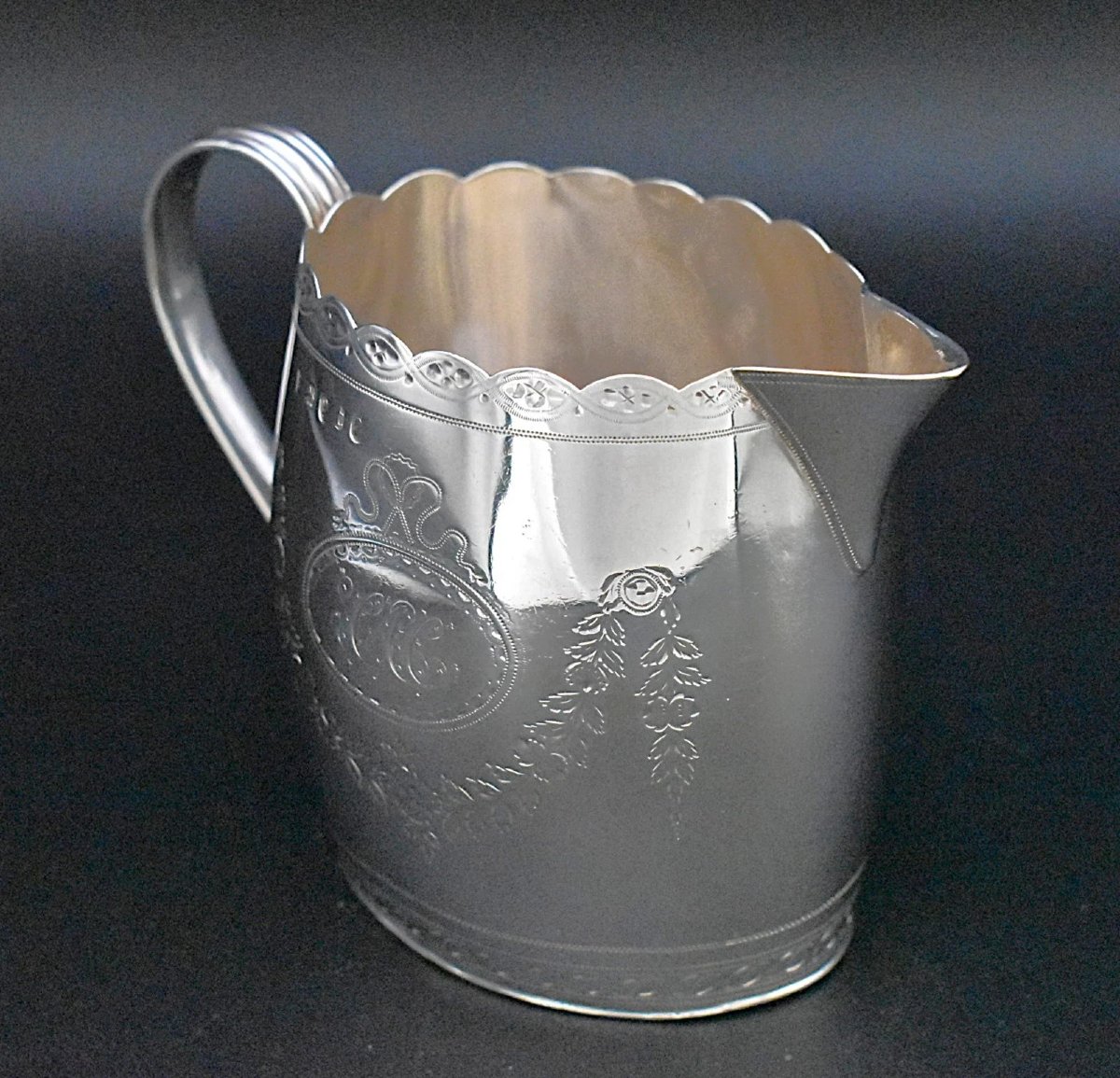 1794 Solid Silver Cream Jug W/ Scalloped Rim By George Smith II & Thomas Hayter-photo-2