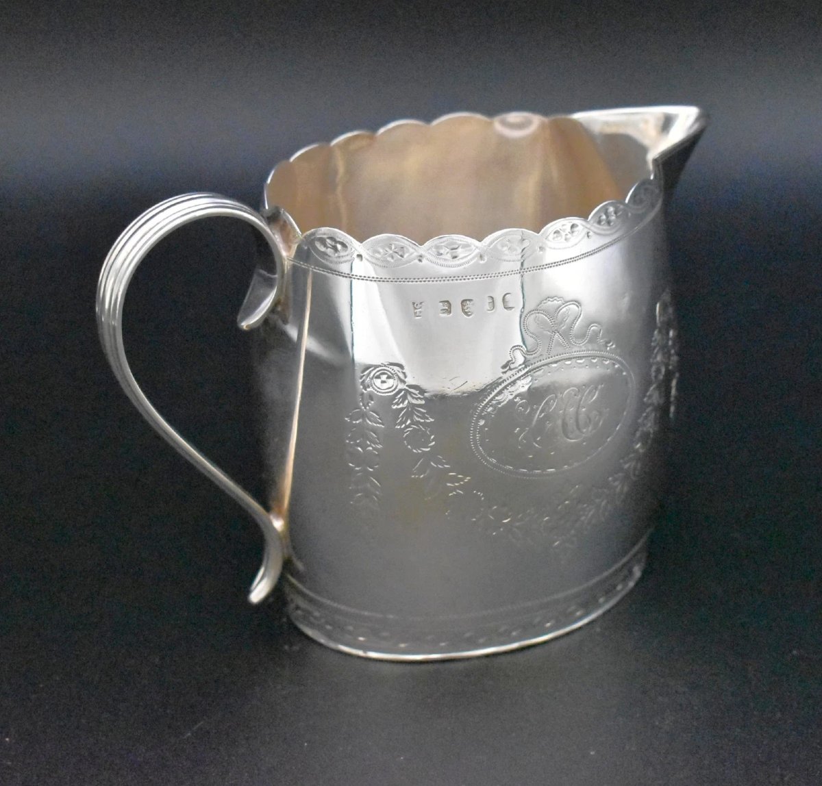 1794 Solid Silver Cream Jug W/ Scalloped Rim By George Smith II & Thomas Hayter-photo-3