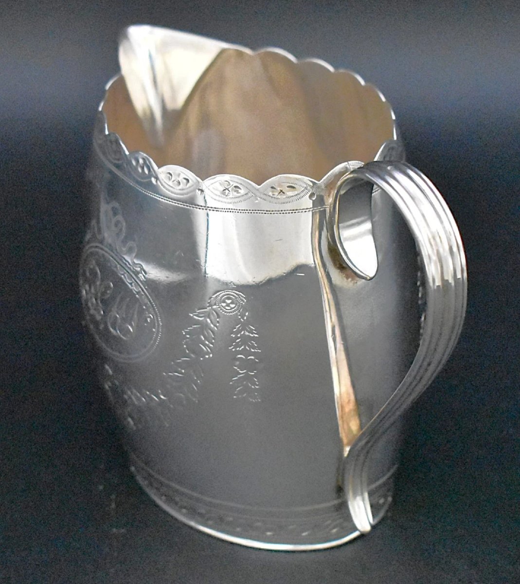 1794 Solid Silver Cream Jug W/ Scalloped Rim By George Smith II & Thomas Hayter-photo-4