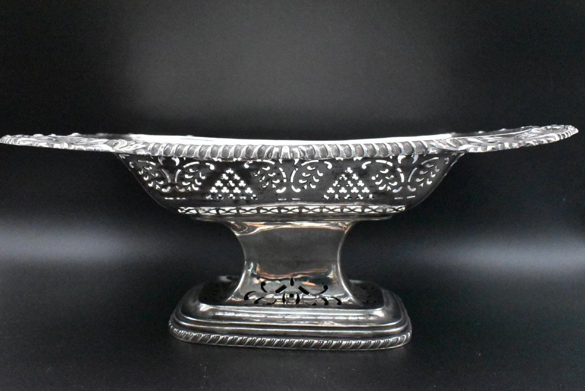 centre de table en verre massif et argent sterling, style édouardien (1902). Coupe ou plat.-photo-2