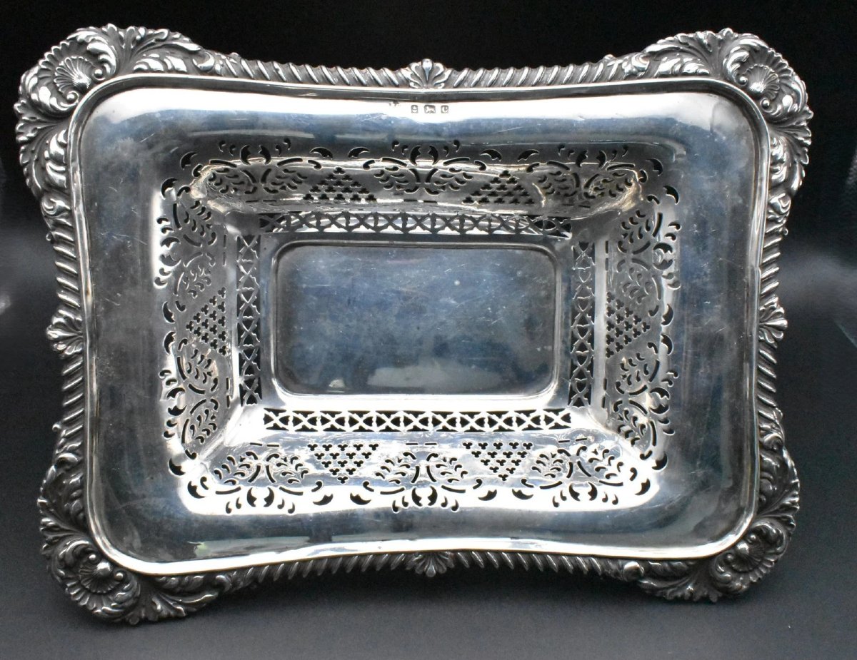 centre de table en verre massif et argent sterling, style édouardien (1902). Coupe ou plat.-photo-4