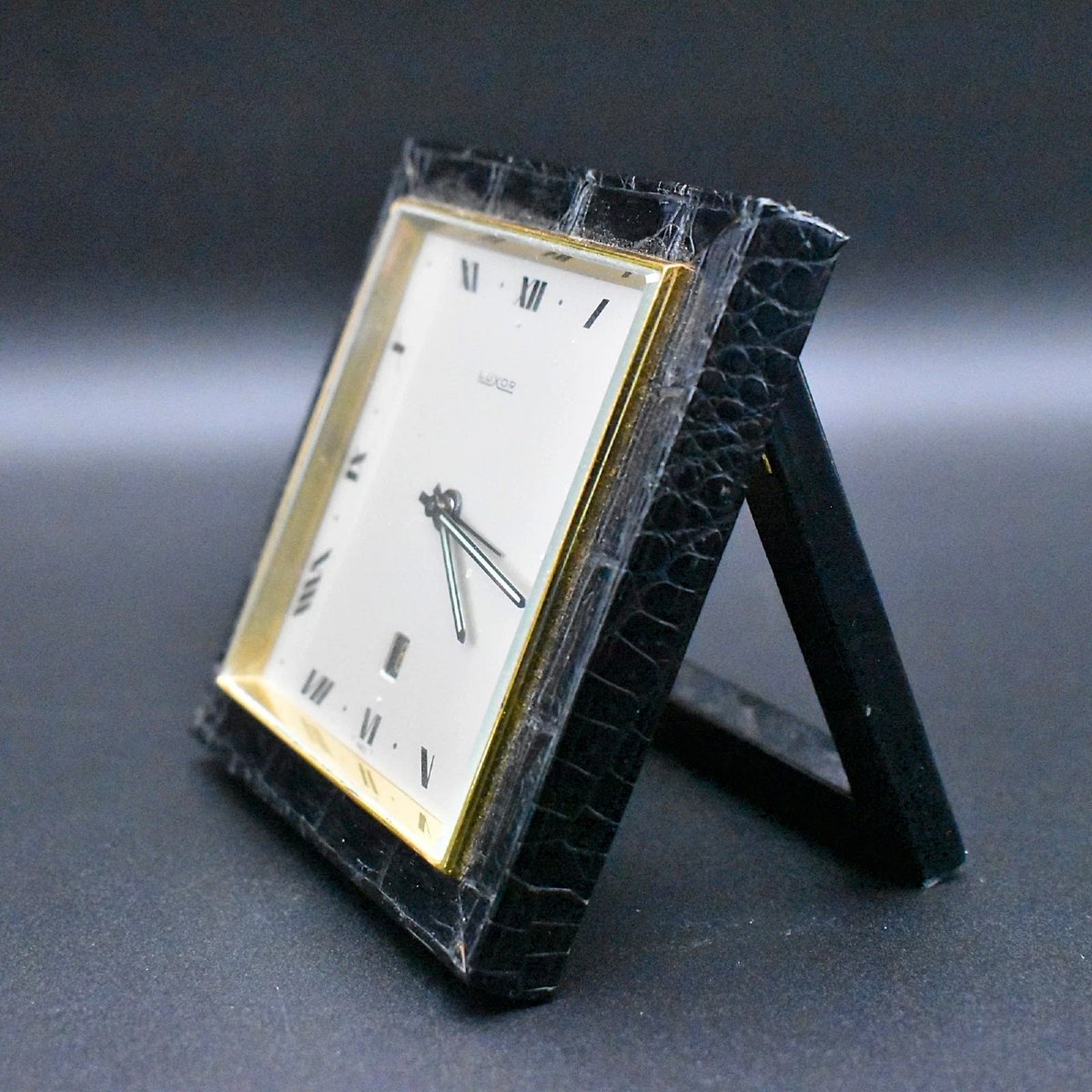 Réveil de voyage vintage Luxor suisse avec étui effet crocodile-photo-3