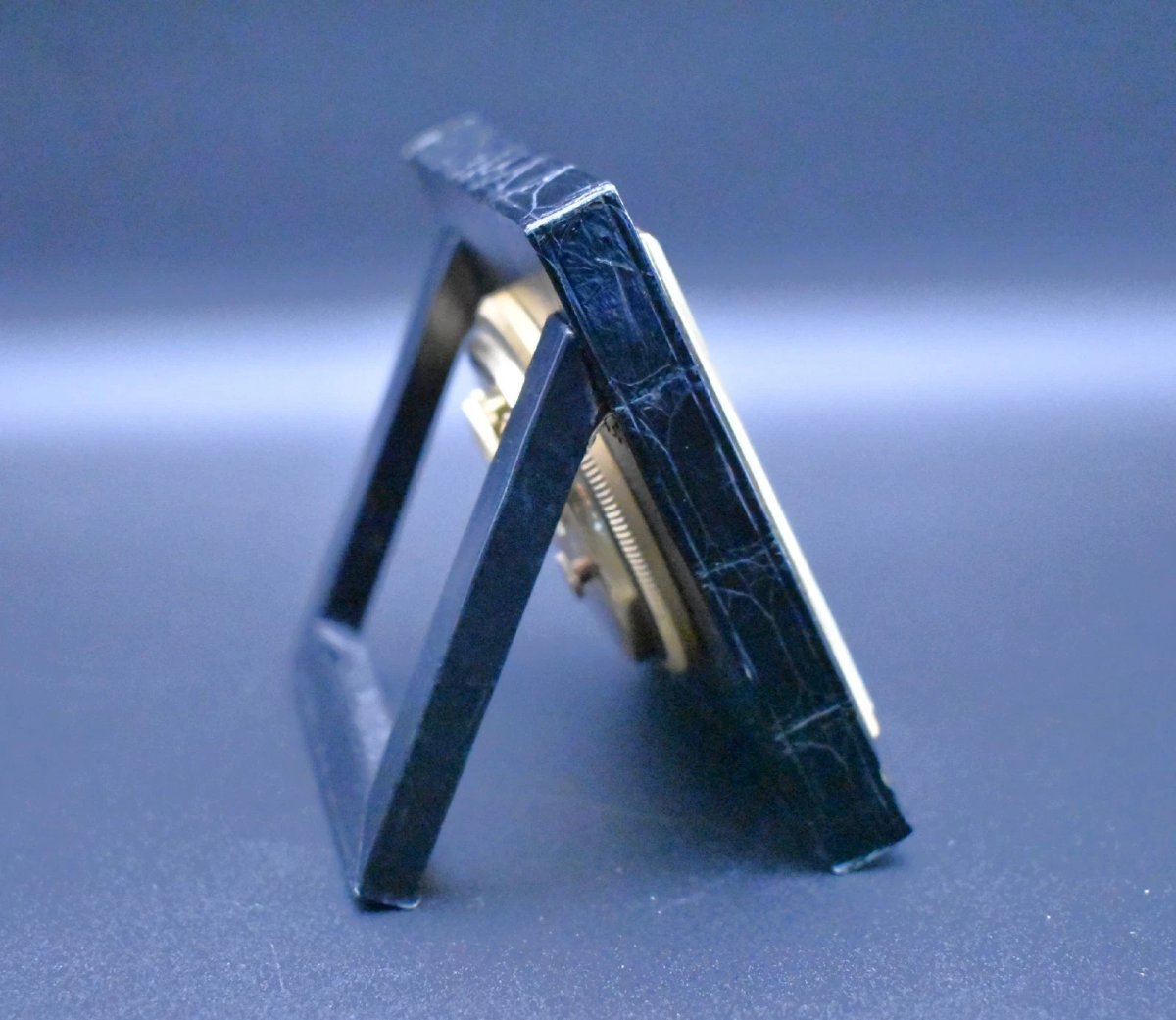 Réveil de voyage vintage Luxor suisse avec étui effet crocodile-photo-1