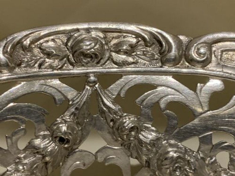 Grand panier à pain/bol en argent massif ajouré, poli antique.-photo-3