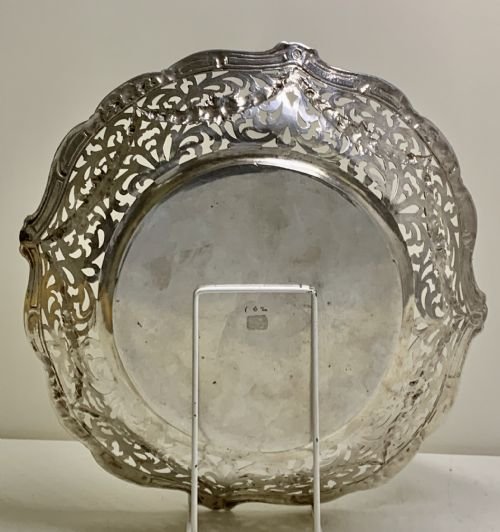 Grand panier à pain/bol en argent massif ajouré, poli antique.-photo-4
