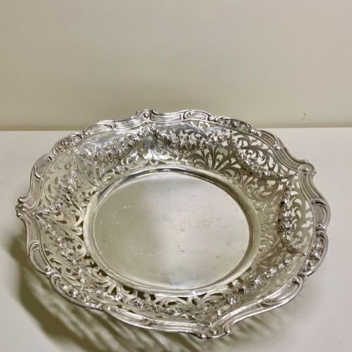 Grand panier à pain/bol en argent massif ajouré, poli antique.-photo-6