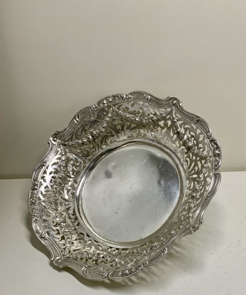 Grand panier à pain/bol en argent massif ajouré, poli antique.-photo-7