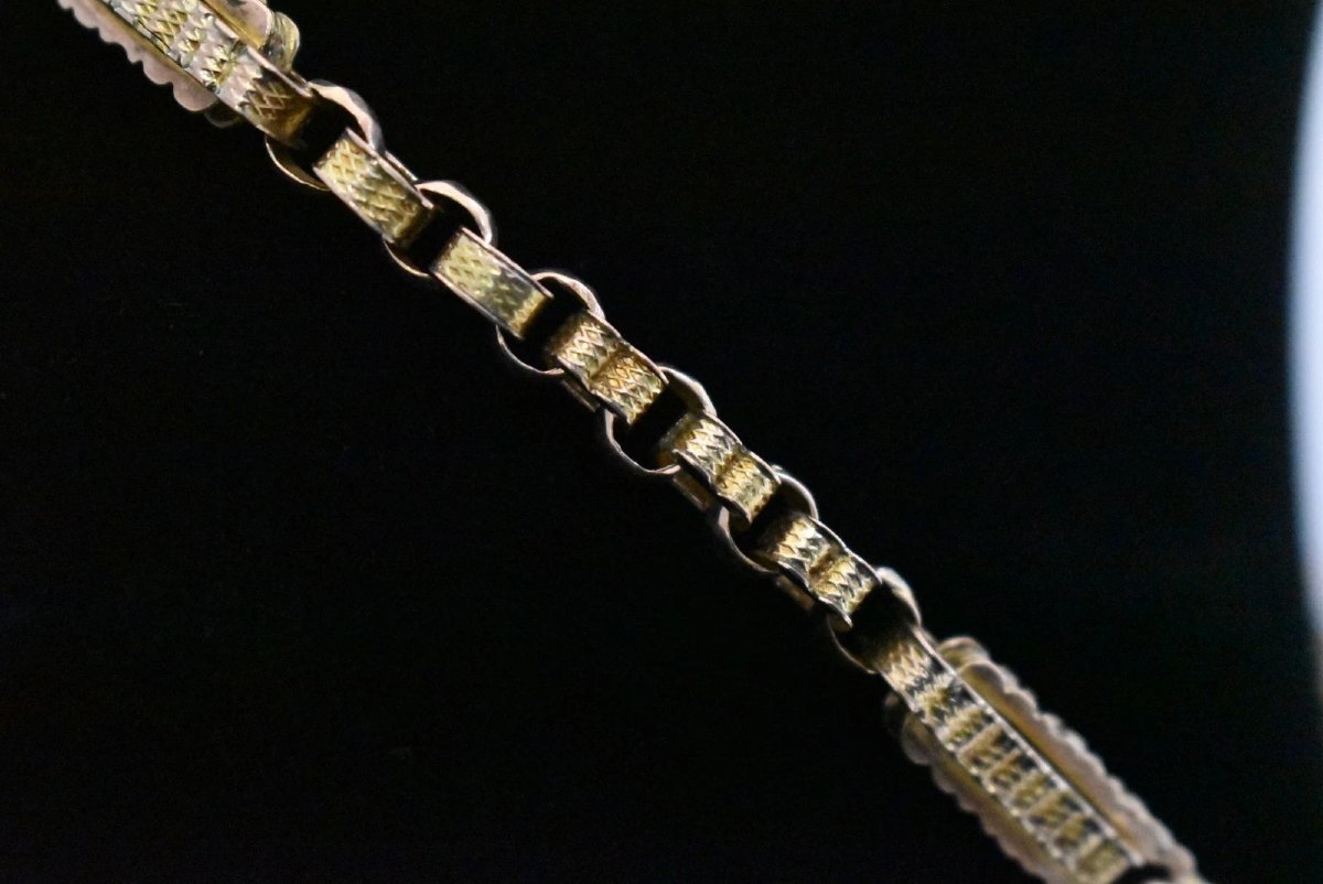Chaîne et barre en T de montre de poche Albert ancienne victorienne en or rose 9 carats, motif -photo-1