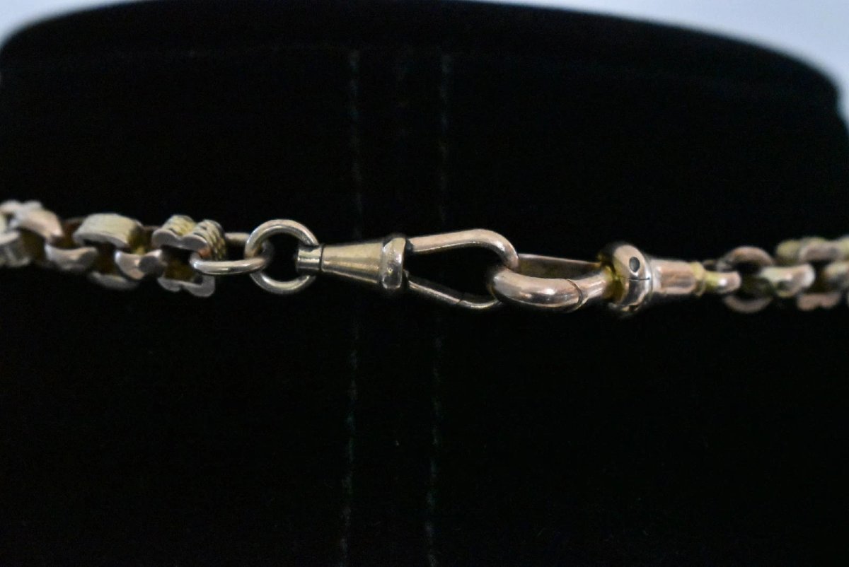 Chaîne et barre en T de montre de poche Albert ancienne victorienne en or rose 9 carats, motif -photo-2