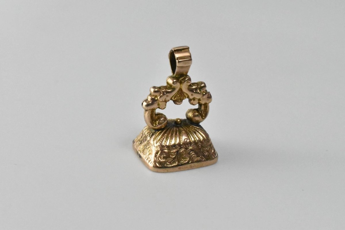 Chaîne trombone Albert ancienne victorienne en or rose 9 carats avec barre en T et pendentif.-photo-3