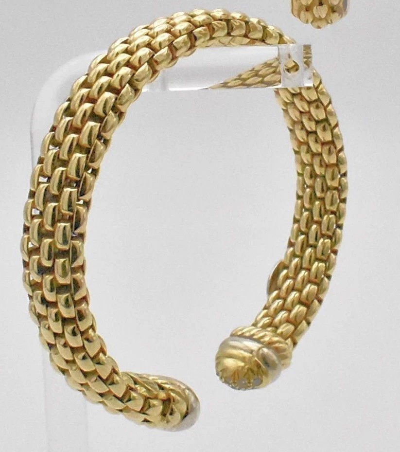 Vintage Italian Fope 18ct Yellow Gold &diamond Brick-pattern Bangle / Bracelet-photo-3