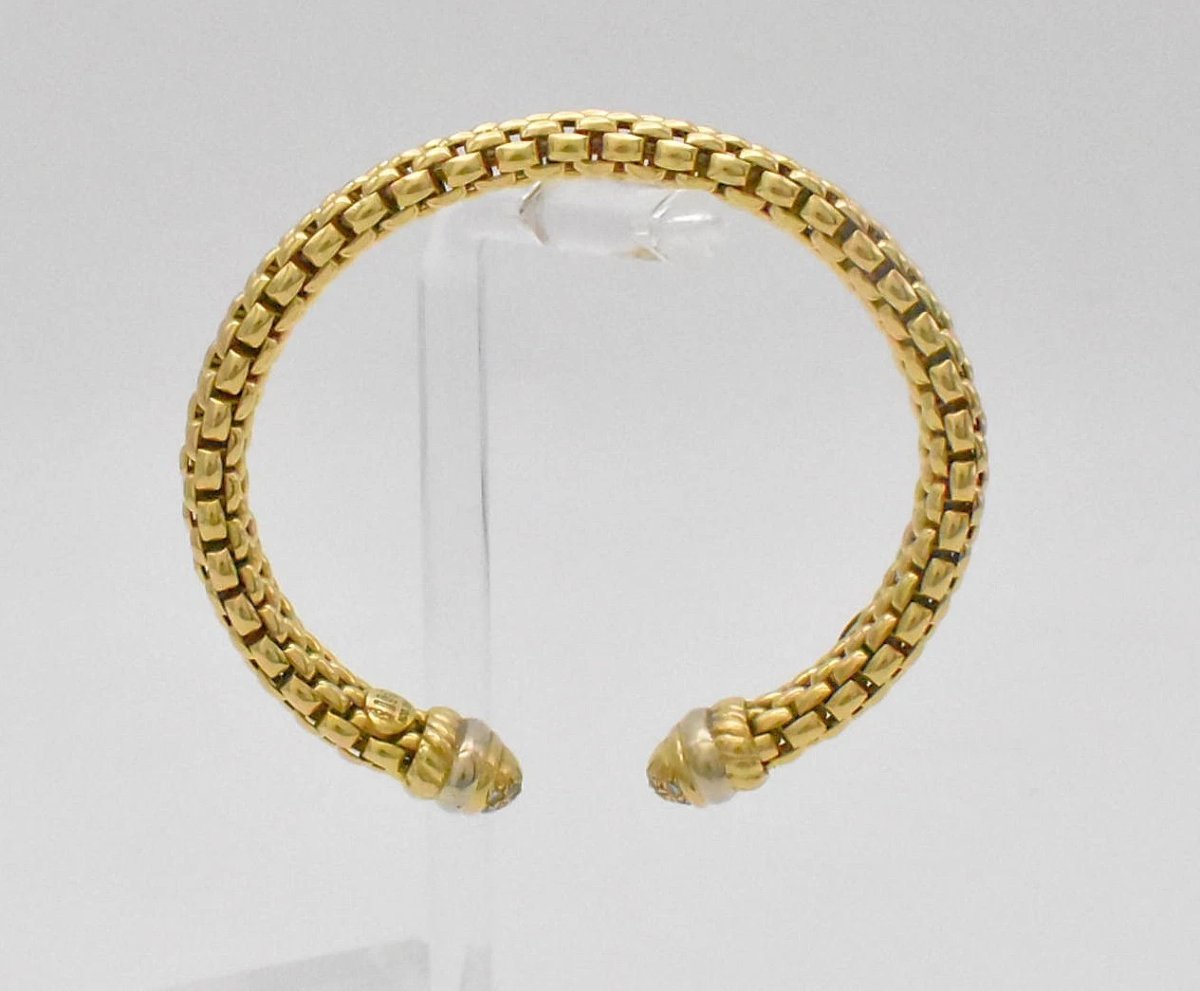 Vintage Italian Fope 18ct Yellow Gold &diamond Brick-pattern Bangle / Bracelet-photo-4
