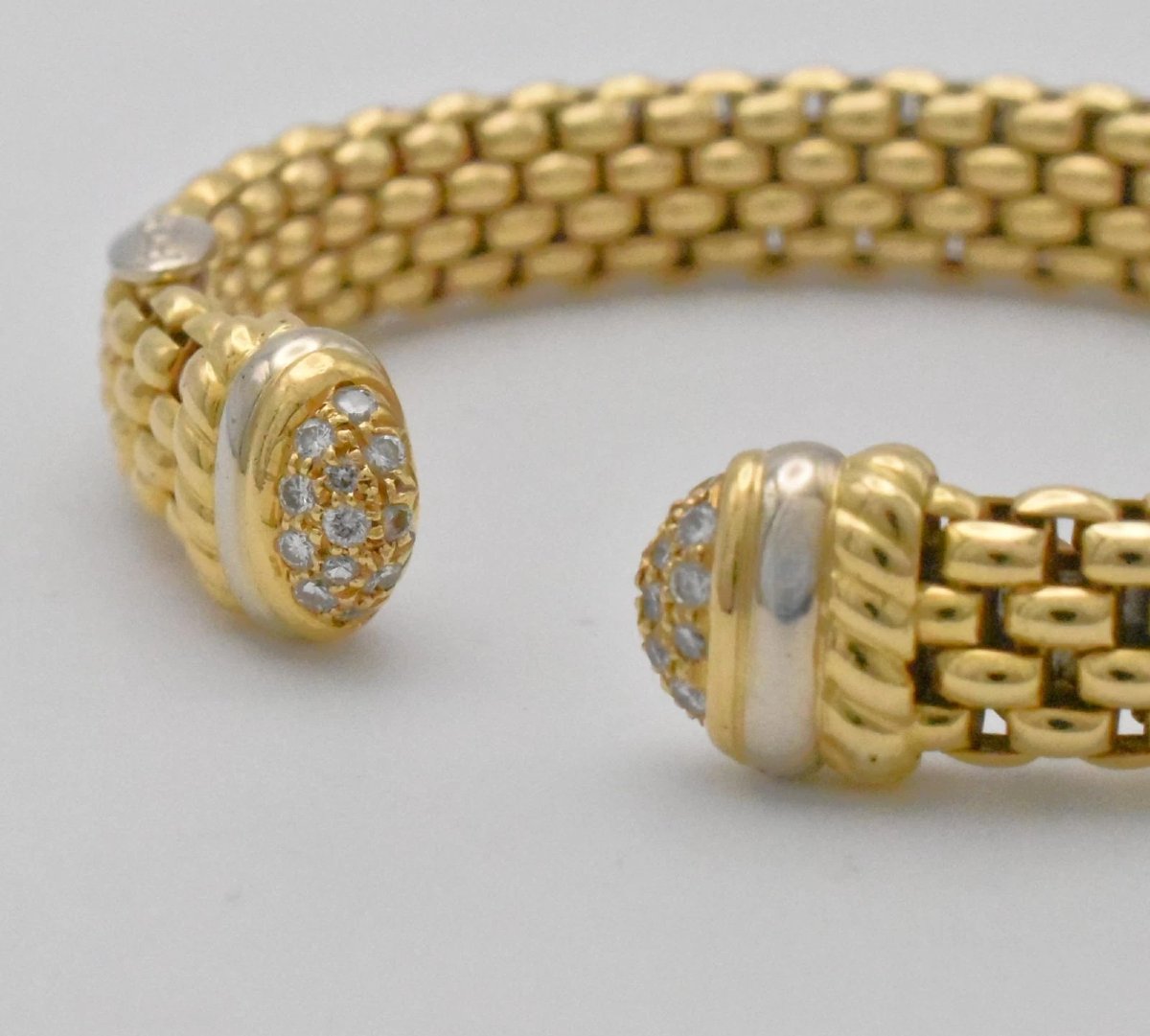 Vintage Italian Fope 18ct Yellow Gold &diamond Brick-pattern Bangle / Bracelet-photo-1