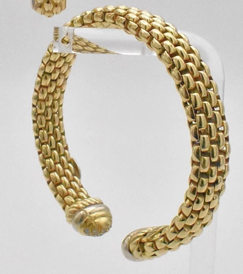 Vintage Italian Fope 18ct Yellow Gold &diamond Brick-pattern Bangle / Bracelet-photo-2
