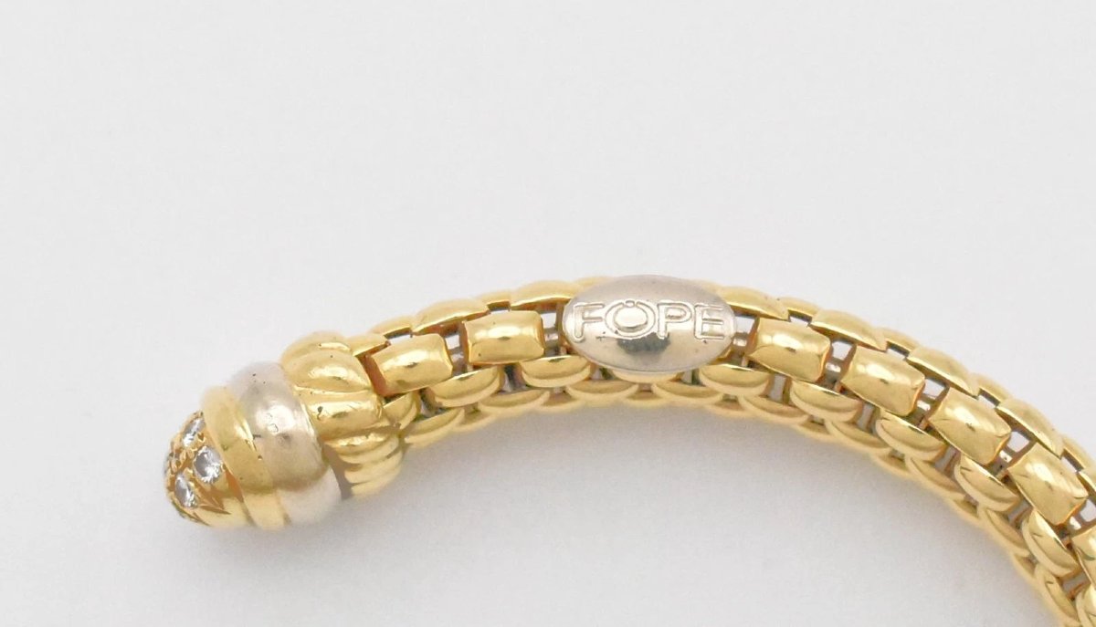 Vintage Italian Fope 18ct Yellow Gold &diamond Brick-pattern Bangle / Bracelet-photo-3
