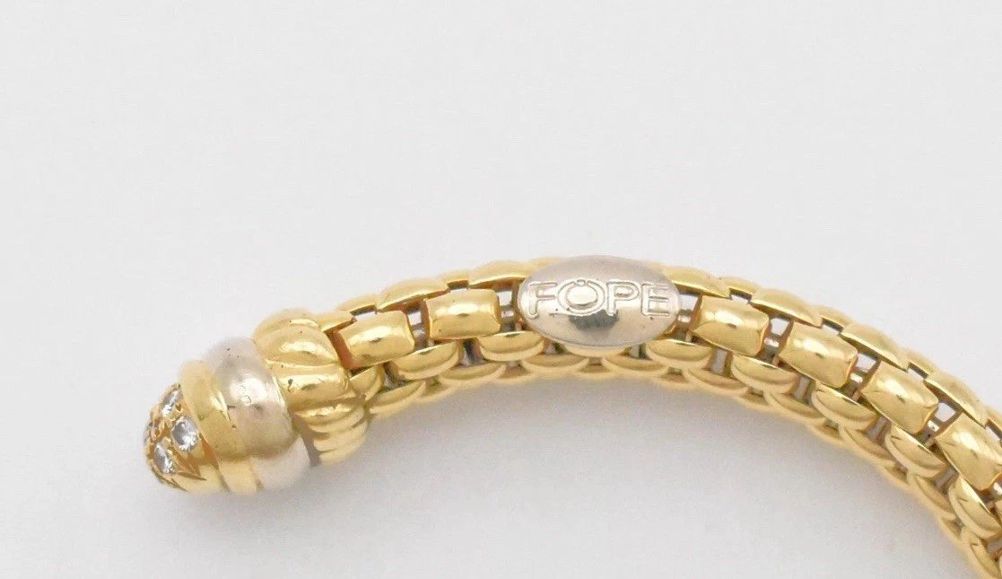 Vintage Italian Fope 18ct Yellow Gold &diamond Brick-pattern Bangle / Bracelet-photo-5