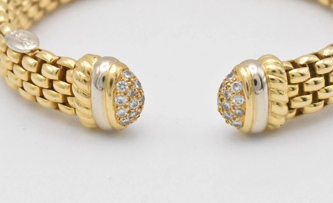 Vintage Italian Fope 18ct Yellow Gold &diamond Brick-pattern Bangle / Bracelet-photo-8