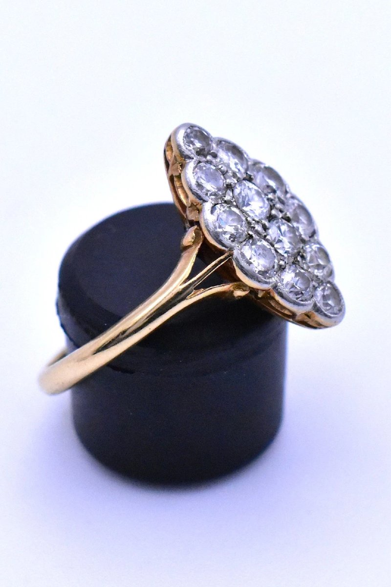 Antique Edwardian 18ct Gold 1.20ct Diamond Marquise Cluster Ring Circa 1900-photo-2