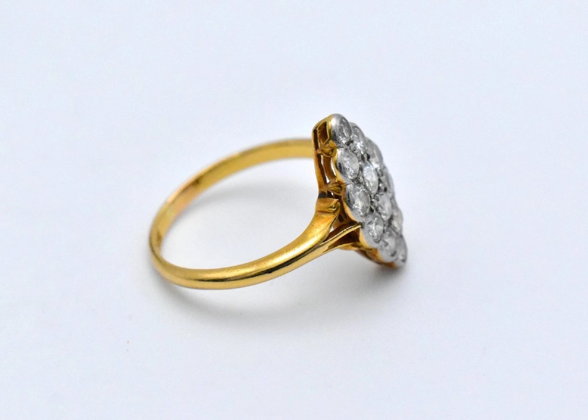 Antique Edwardian 18ct Gold 1.20ct Diamond Marquise Cluster Ring Circa 1900-photo-3