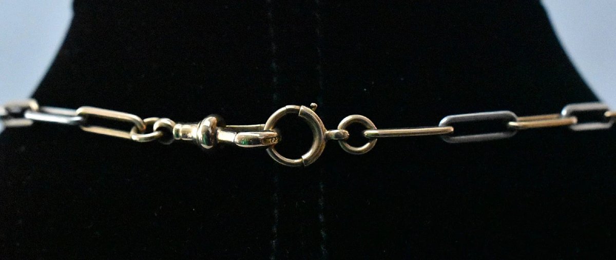 Collier chaîne Albert bicolore en or 18 carats et platine, à maillons trombone, 31 g-photo-4