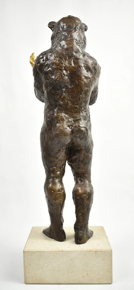 Stephan Balkenhol Bronze Sculpture Mr Doubledream Bear Head Gold Hands-photo-3