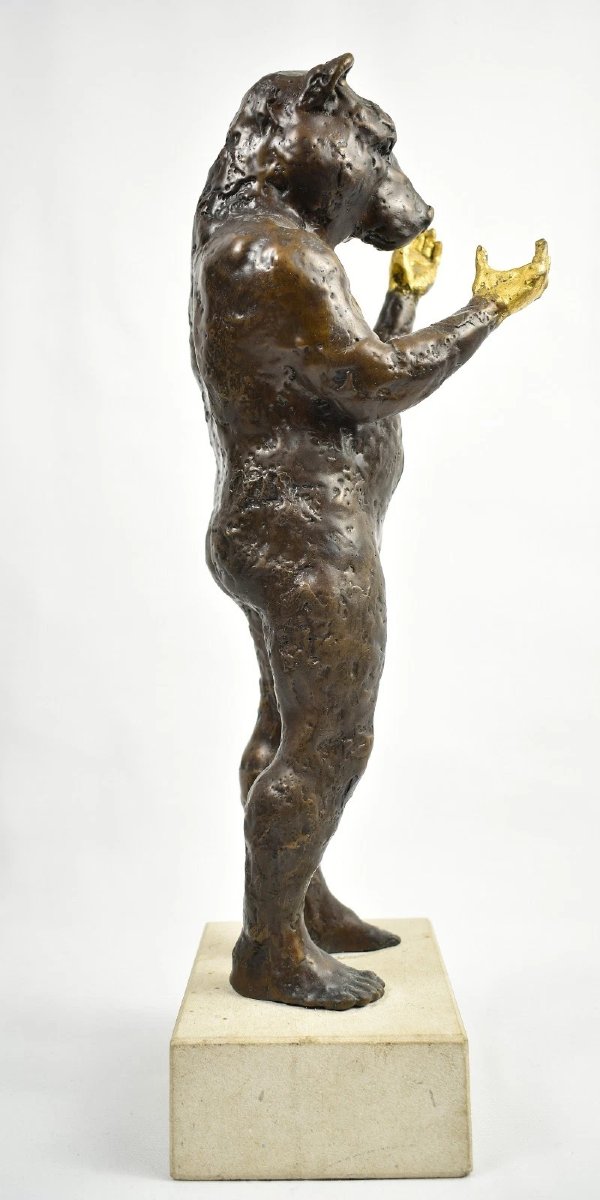 Stephan Balkenhol Bronze Sculpture Mr Doubledream Bear Head Gold Hands-photo-4