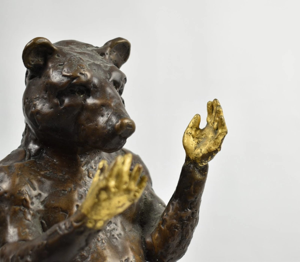 Stephan Balkenhol Bronze Sculpture Mr Doubledream Bear Head Gold Hands-photo-3