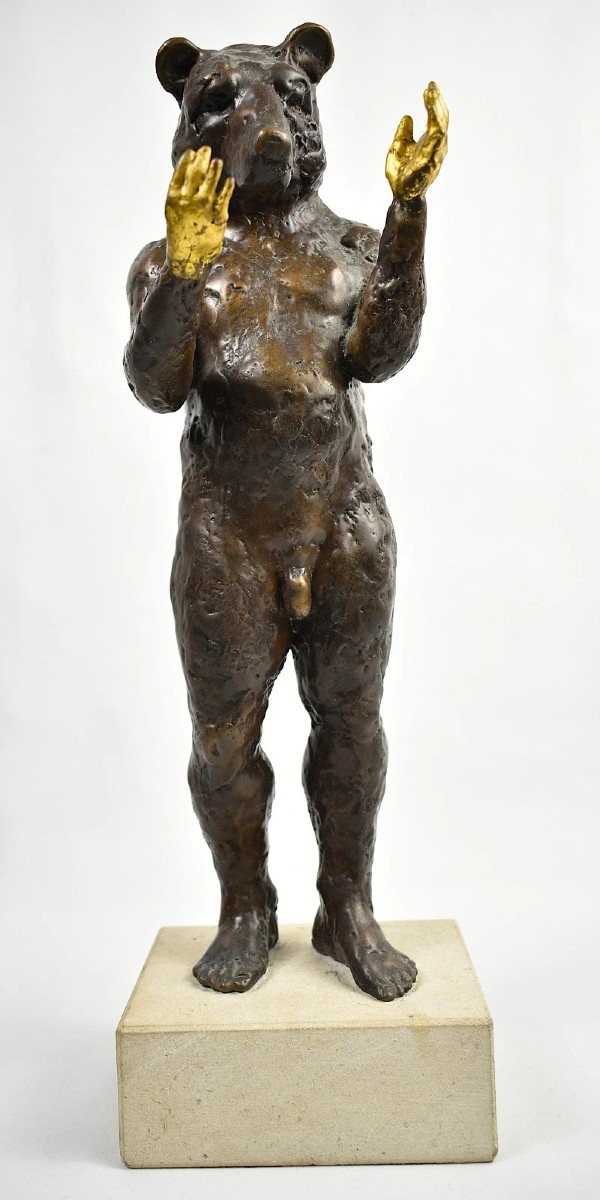 Stephan Balkenhol Bronze Sculpture Mr Doubledream Bear Head Gold Hands