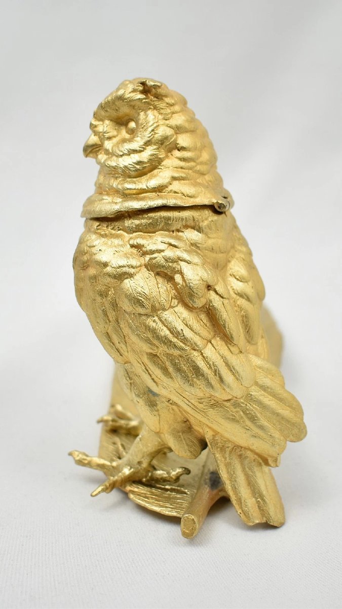 Encrier Encrier Chouette En Bronze Doré Autrichien Signé Bergmann Geschützt-photo-2