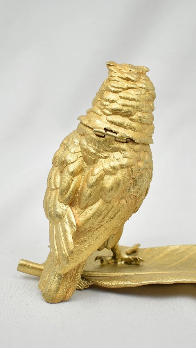 Encrier Encrier Chouette En Bronze Doré Autrichien Signé Bergmann Geschützt-photo-3