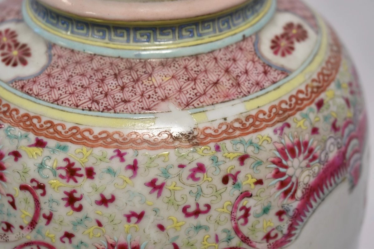 Antique Qing Chinese Famille Rose Pink Ground Baluster Vase Yongzheng Mark 14"-photo-2