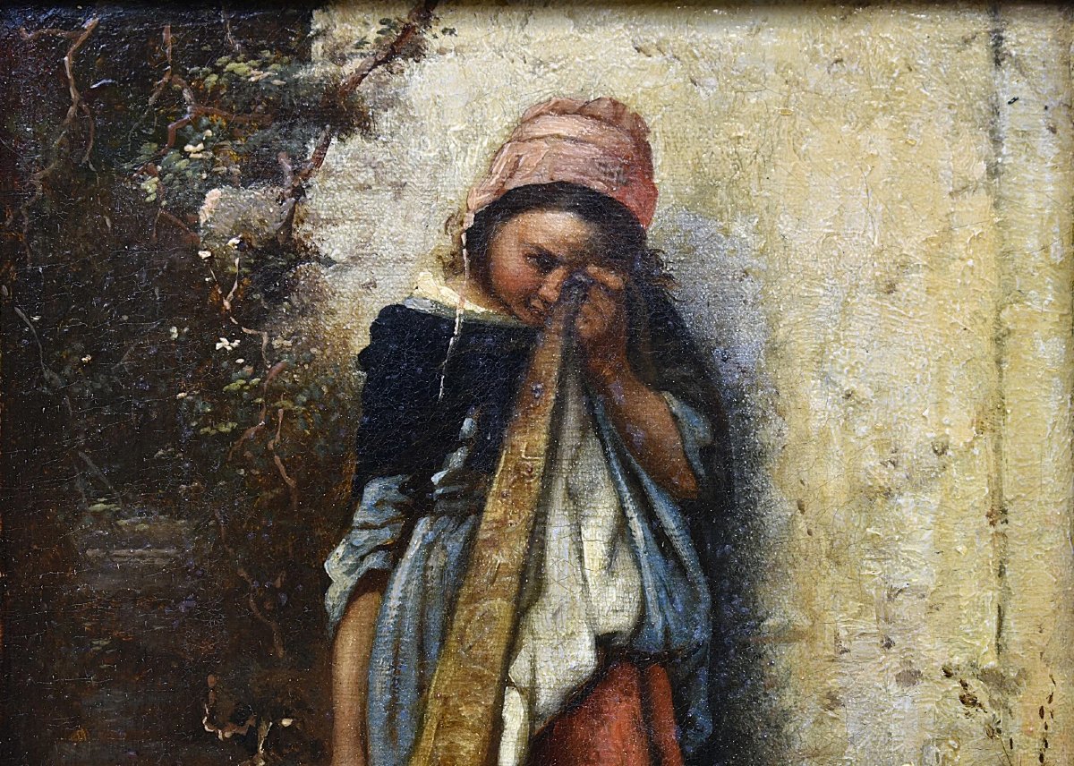 Vincenzo Irolli Oil Painting "young Girl At The Fountain" Framed Art 19c-photo-3
