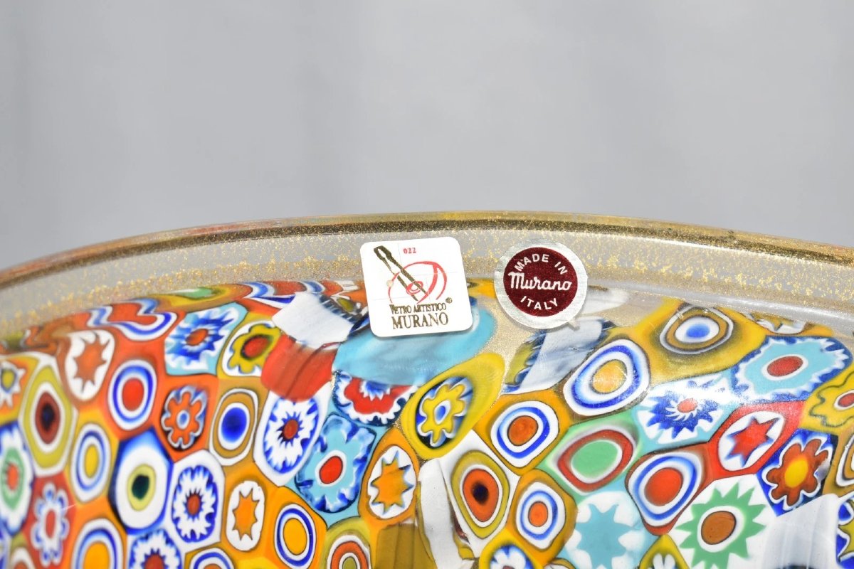 Authentic Murano Millefiori Glass Chalice Urn Vase 24k Gold 022 Label-photo-4