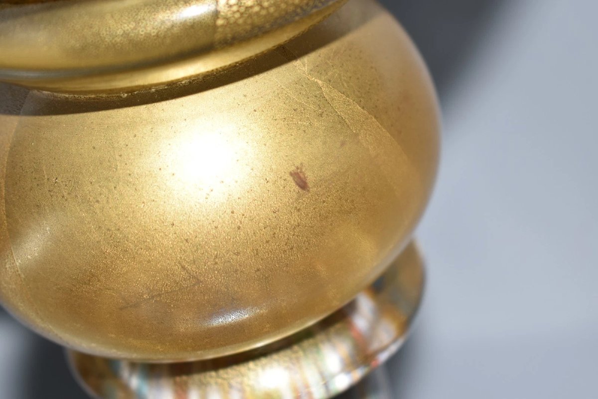 Authentic Murano Millefiori Glass Chalice Urn Vase 24k Gold 022 Label-photo-6