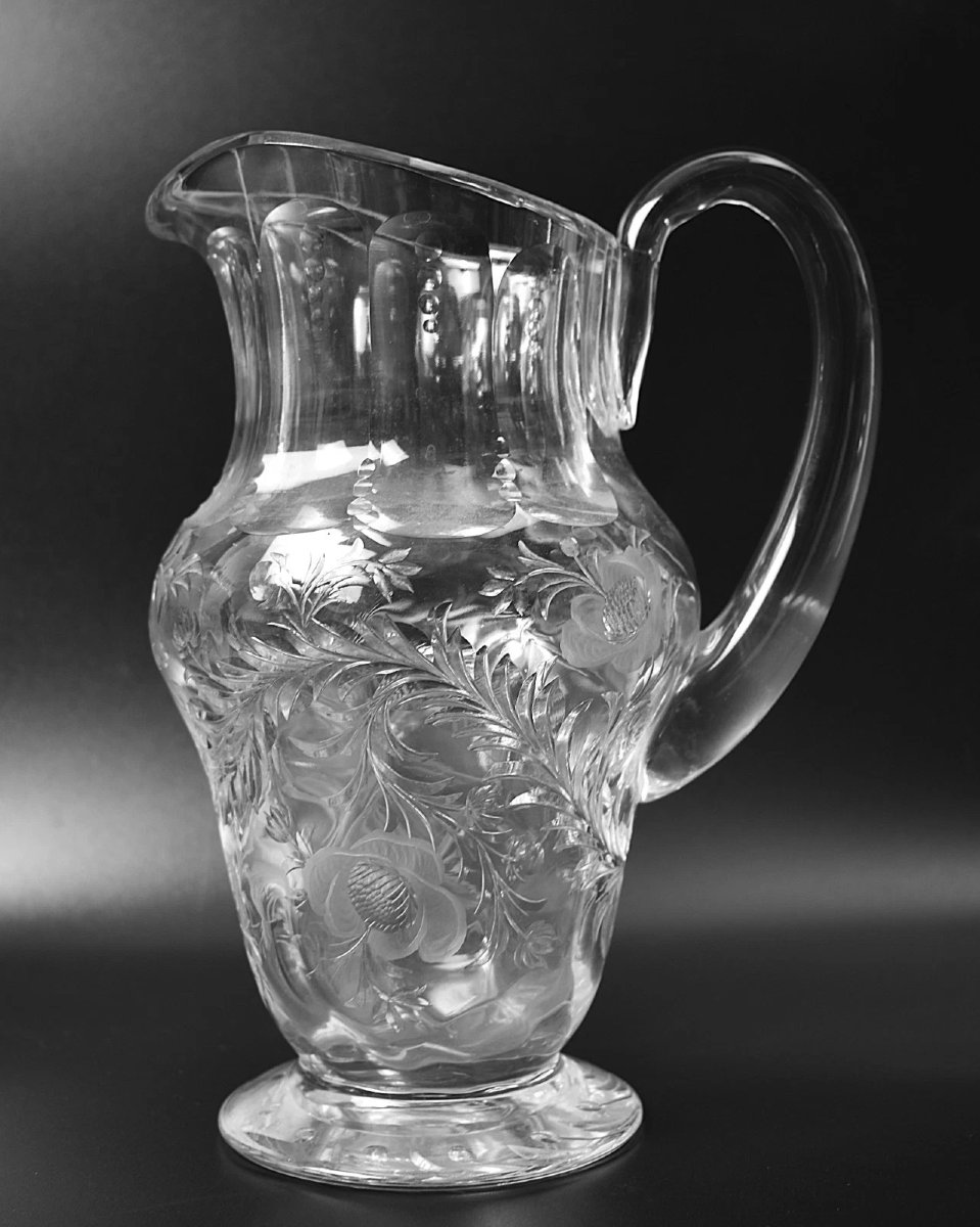 Webb Corbett Rock Crystal 19pc Intaglio Glass Drinking Service Pitcher & Glasses-photo-3