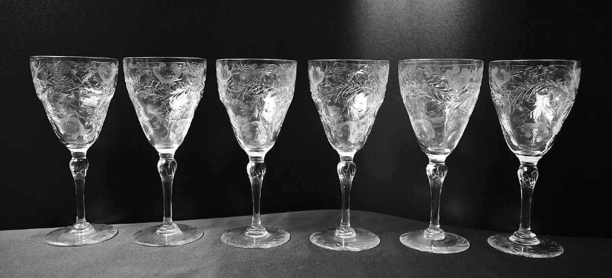 Webb Corbett Rock Crystal 19pc Intaglio Glass Drinking Service Pitcher & Glasses-photo-1