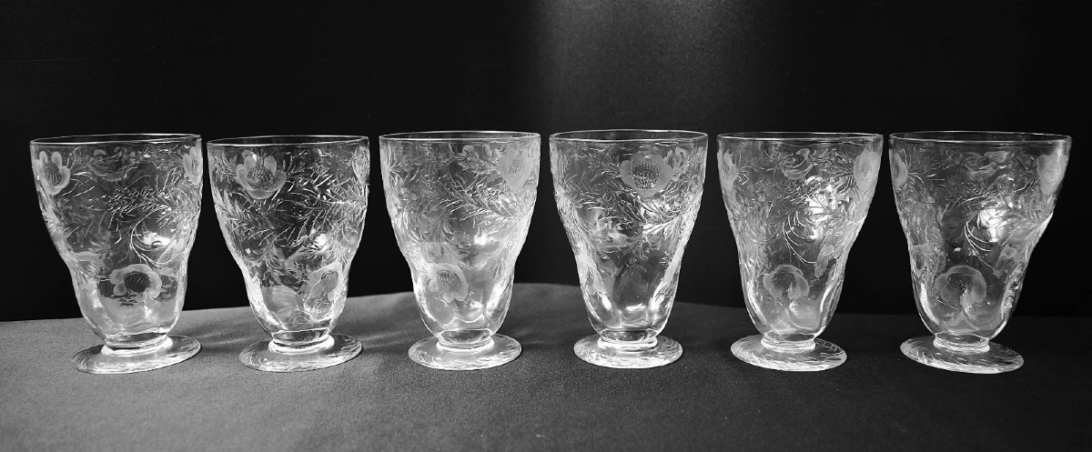 Webb Corbett Rock Crystal 19pc Intaglio Glass Drinking Service Pitcher & Glasses-photo-3