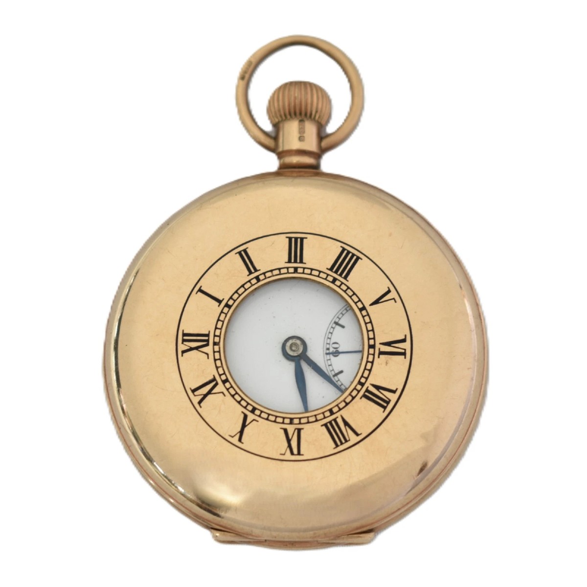 Montre de poche demi-hunter en or 9 carats, boîtier Eastern Watch Case Co, mouvement Criterion 